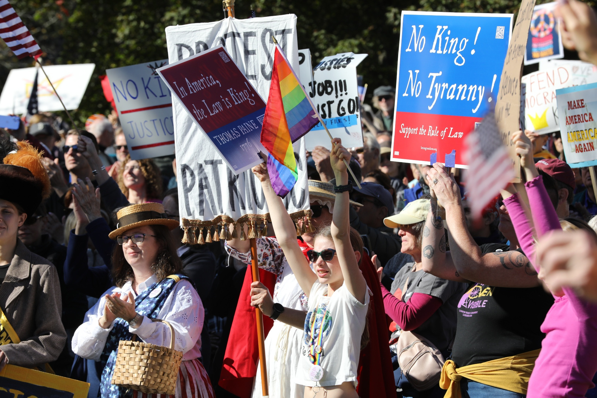 October 18th Rally - No Kings signs on Battle Green