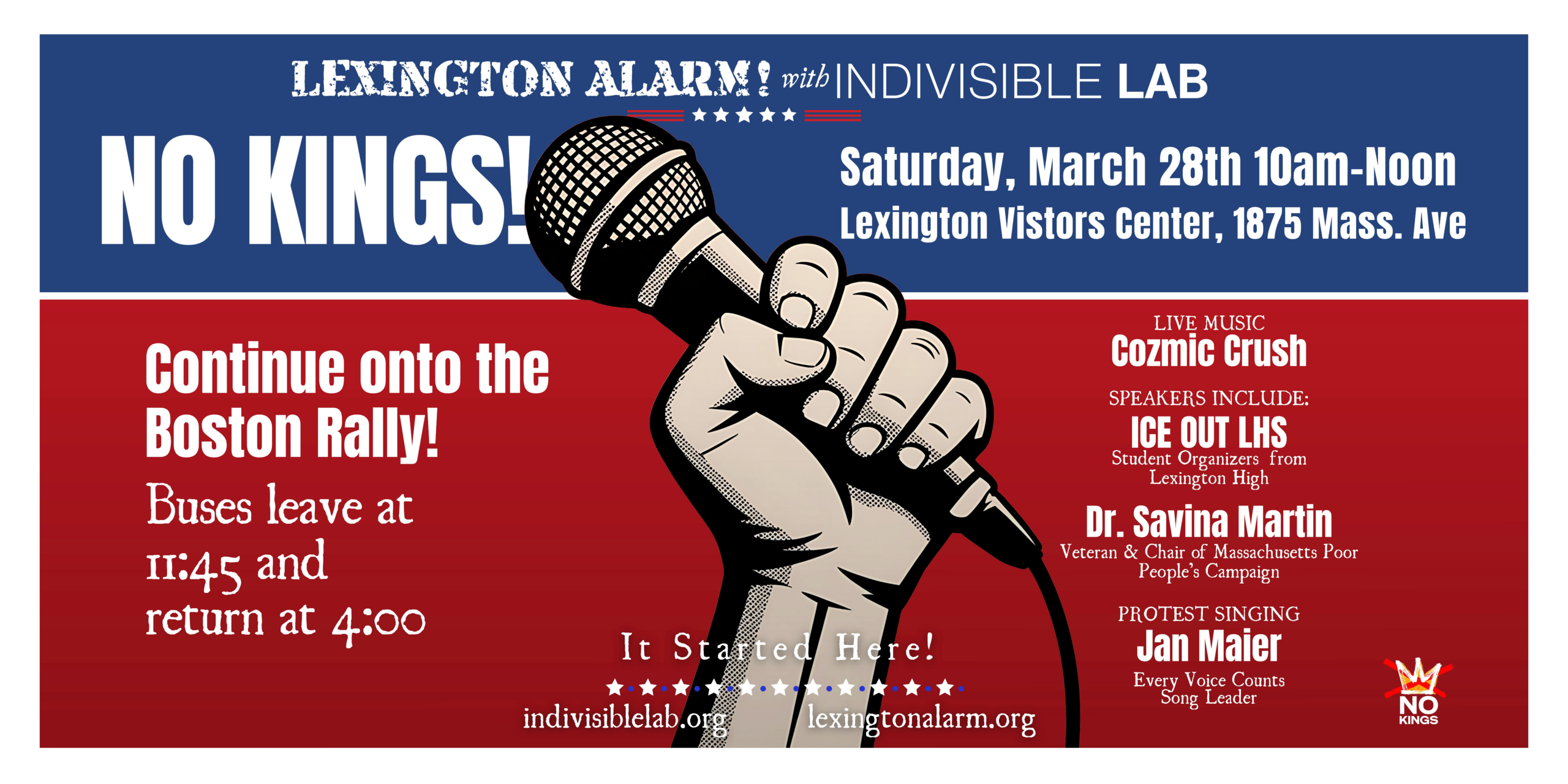 No Kings Rally - March 28 - Lexington Alarm and Indivisible Lab
